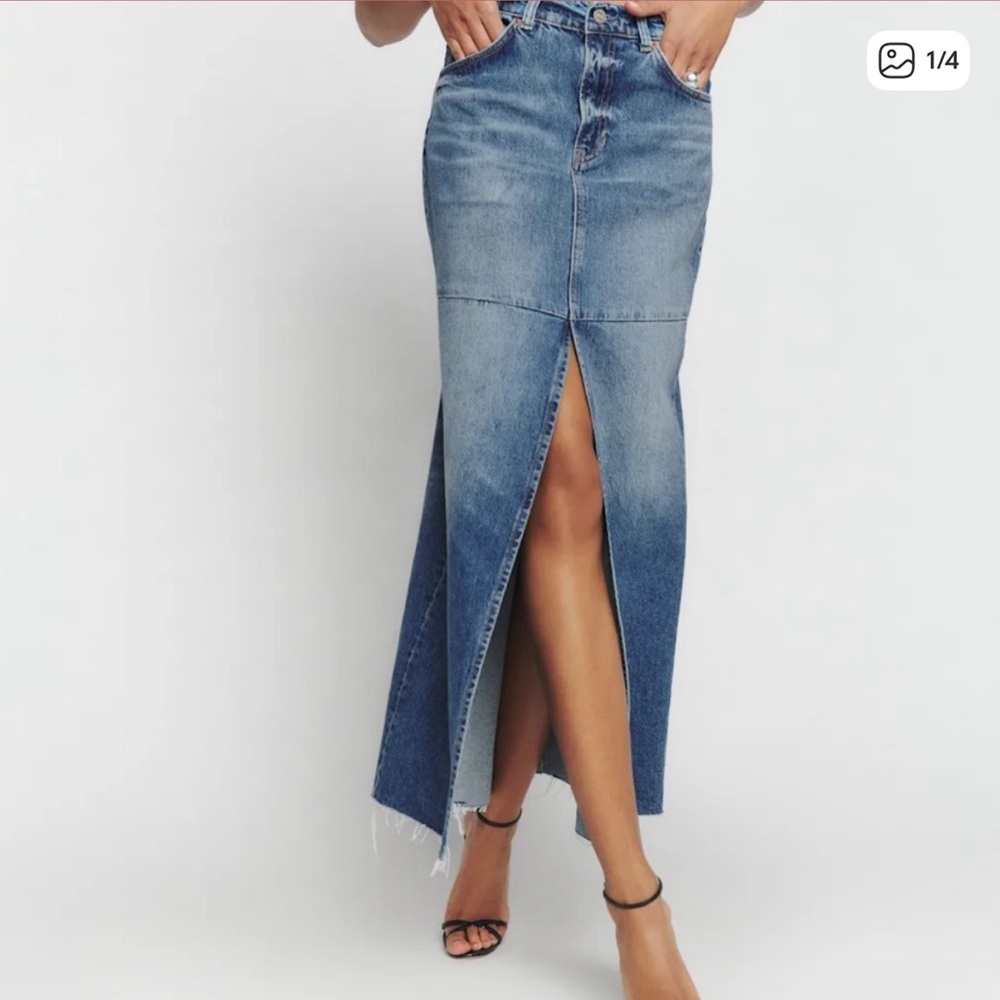 Reformation Denim Blue Tazz Maxi Skirt